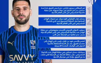 أخبار الهلال في المونديال: انتهاء أزمة بن نافل وعودة تمبكتي مع غياب نجم الفريق