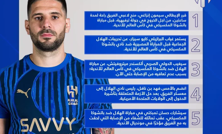 أخبار الهلال في المونديال: انتهاء أزمة بن نافل وعودة تمبكتي مع غياب نجم الفريق