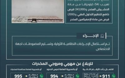 إحباط محاولة تهريب 54 كجم من الحشيش و343 ألف قرص مخدر في "الدائر"