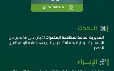 إلقاء القبض على مقيمين في نجران بتهمة ترويج مادة الإمفيتامين المخدرة