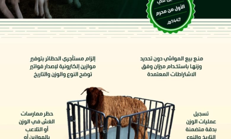 البيئة تعلن عن 6 ضوابط جديدة لبيع المواشي الحية بالوزن بدءاً من غرة محرم