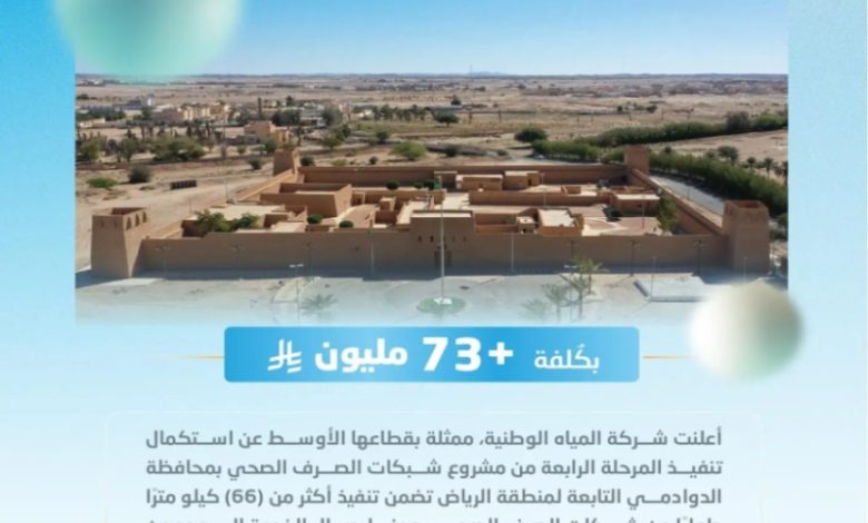 "المياه الوطنية" تشرع في تنفيذ مشروع متكامل لشبكات الصرف الصحي في الدوادمي بتكلفة تفوق 73 مليون ريال
