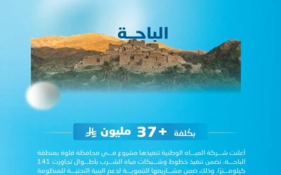 "المياه الوطنية" تطلق مشروع شبكات المياه في محافظة قلوة باستثمار يتجاوز 37 مليون ريال