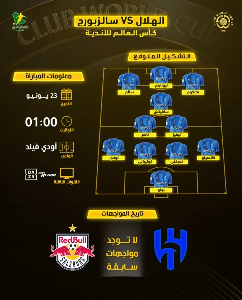 الهلال يواجه سالزبورج في كأس العالم للأندية: موعد المباراة، القنوات والتشكيل المتوقع