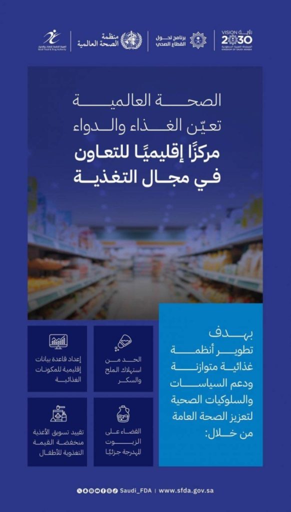 تأسيس مركز تعاون إقليمي للتغذية بمنظمة الصحة العالمية من قبل الهيئة العامة للغذاء والدواء
