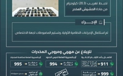تبوك: حرس الحدود ينجح في thwart تهريب 20.3 كيلوجرامًا من الحشيش المخدر