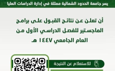 جامعة الحدود الشمالية تكشف نتائج قبول الماجستير للعام الجامعي 1447هـ