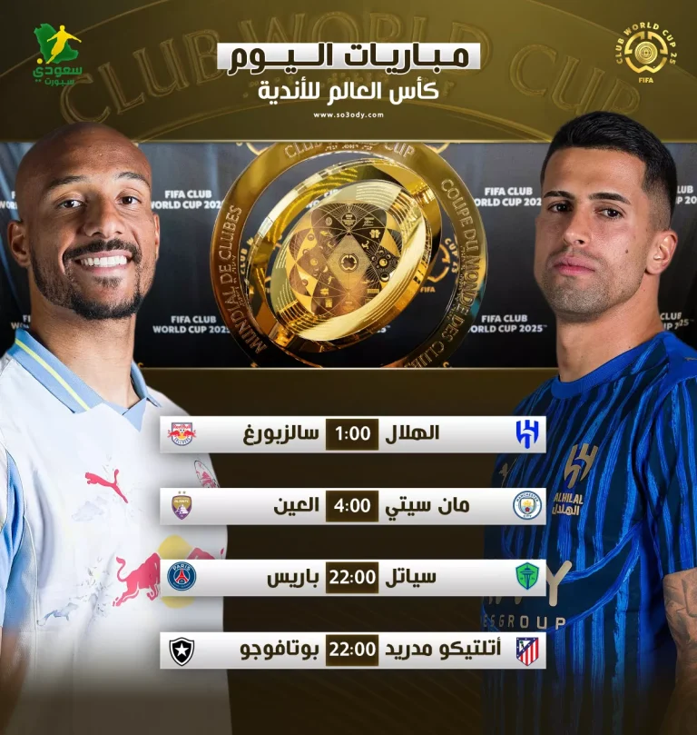 جدول مباريات اليوم الإثنين في كأس العالم للأندية 2025 والقنوات التي ستنقلها