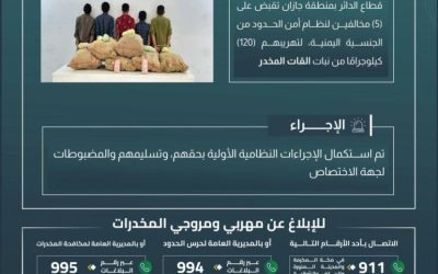 حرس الحدود بجازان يتصدى لخمسة مهربين ويحبط تفريغ 120 كيلوجرامًا من القات المخدر