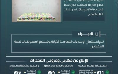 حرس الحدود بجازان ينجح في إحباط تهريب 160 كيلوجرامًا من القات المخدر بشكل كبير