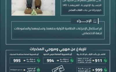 حرس الحدود بعسير يعتقل شخصين بتهمة تهريب 40 كيلوجرامًا من نبات القات المخدر