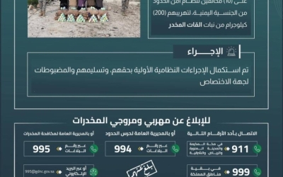 حرس الحدود بعسير ينجح في القبض على عشرة مهربين بحوزتهم مئتي كيلوجرام من القات المخدر