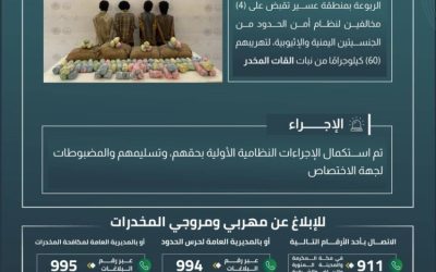 حرس الحدود في عسير يضبط أربعة مهربين بحوزتهم 60 كيلوجرامًا من القات المخدر