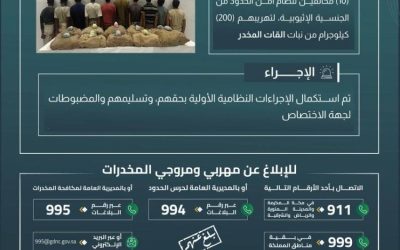 ضبط 10 أشخاص في جازان لتورطهم في تهريب 200 كيلوجرام من نبات القات