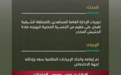 قبض السلطات على مقيم بالشرقية بتهمة ترويج المخدرات من مادة الحشيش