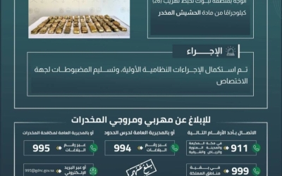 إحباط عملية تهريب 26 كيلوجرامًا من الحشيش في "الوجه" بواسطة حرس الحدود