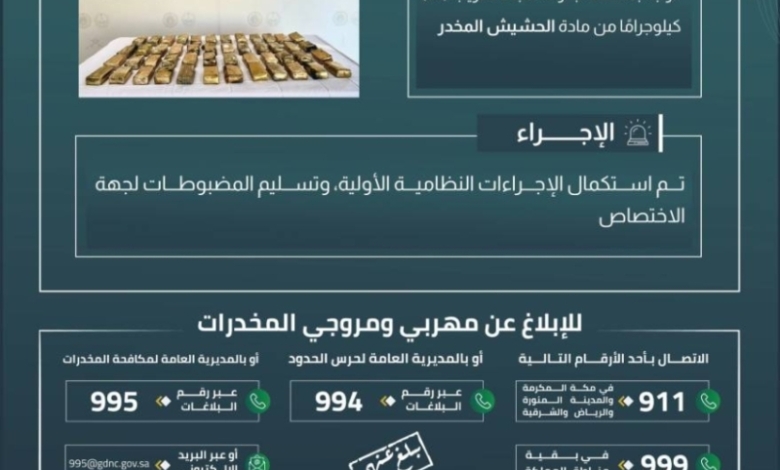 إحباط عملية تهريب 26 كيلوجرامًا من الحشيش في "الوجه" بواسطة حرس الحدود
