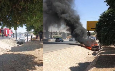 إخماد حريق في مركبة على طريق المطار بعمّان