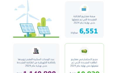 الإحصاءات تشير إلى 6.5 ألف ميجاوات سعة مشاريع الطاقة المتجددة في المملكة العربية السعودية.