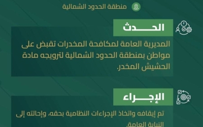 الحدود الشمالية تسجل القبض على مواطن بتهمة ترويج الحشيش