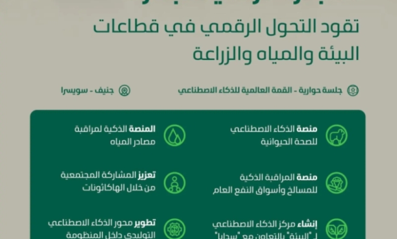 المملكة تعرض 7 مبادرات رقمية مبتكرة تعزز الصحة الحيوانية واستدامة المياه وسلامة الغذاء.