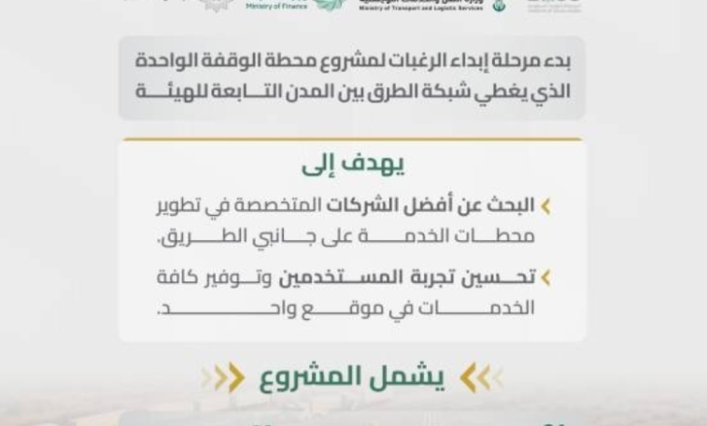 بدء مرحلة إبداء الرغبات لمشروع محطة الوقفة الواحدة بالتعاون بين الهيئة العامة للطرق والمركز الوطني للتخصيص