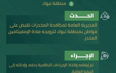 تبوك تعلن القبض على مواطن بتهمة ترويج الإمفيتامين المخدر