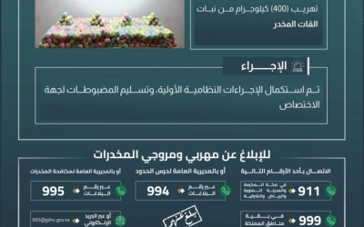 حرس الحدود بجازان ينجح في إحباط تهريب 400 كيلوجرام من القات المخدر