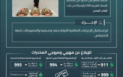 حرس الحدود بجازان ينجح في ضبط مخالف لنظام أمن الحدود بحوزته 60 كيلوجراماً من نبات القات المخدر