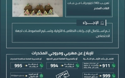 حرس الحدود بعسير ينجح في إحباط تهريب 140 كيلوجرامًا من القات المخدر