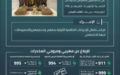 حرس الحدود بعسير ينجح في ضبط 5 مخالفين لنظام أمن الحدود وبحوزتهم 110 كلجم من نبات القات المخدر