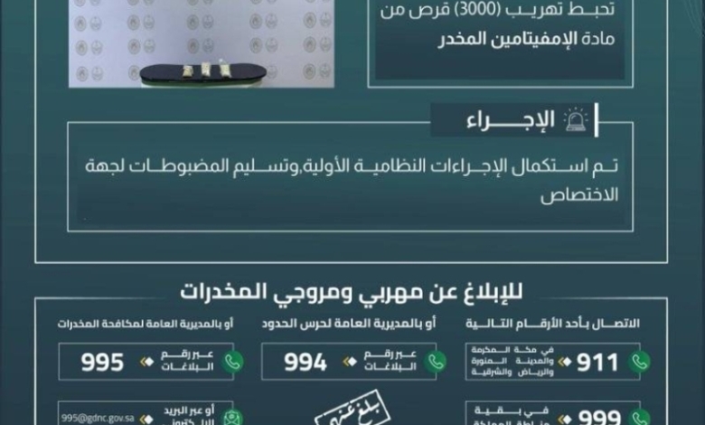 حرس الحدود في الشرقية ينقذ المجتمع من تهريب 3000 قرص إمفيتامين