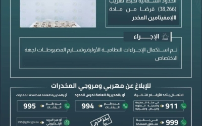 حرس الحدود ينجح في إحباط تهريب 38,266 قرصًا من الإمفيتامين بالحدود الشمالية