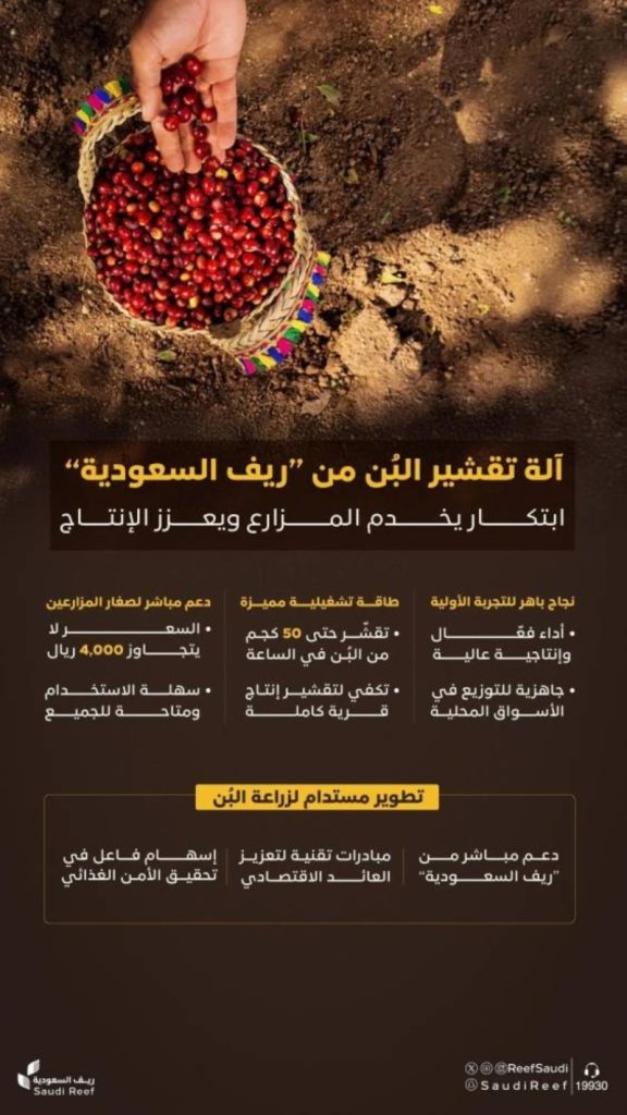 "ريف السعودية" تُعلن عن نجاح تجربة معدات تقشير البُن وتوفيرها للمزارعين قريباً.
