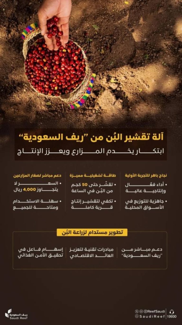 “ريف السعودية” تُعلن عن نجاح تجربة معدات تقشير البُن وتوفيرها للمزارعين قريباً.