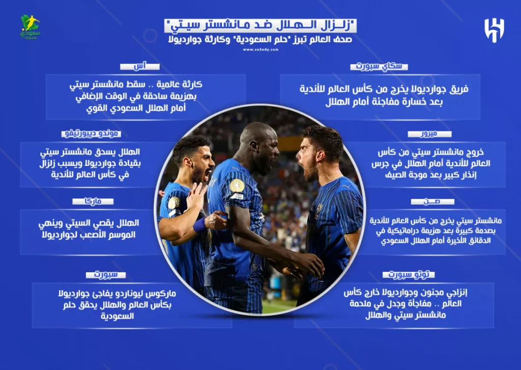 "زلزال الهلال في مواجهة مانشستر سيتي" .. صحف العالم تسلط الضوء على "حلم السعودية" وكارثة جوارديولا.