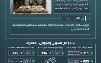 قبضة حرس الحدود بجازان على 8 مخالفين لتهريب 160 كيلوجرامًا من نبات القات المخدر