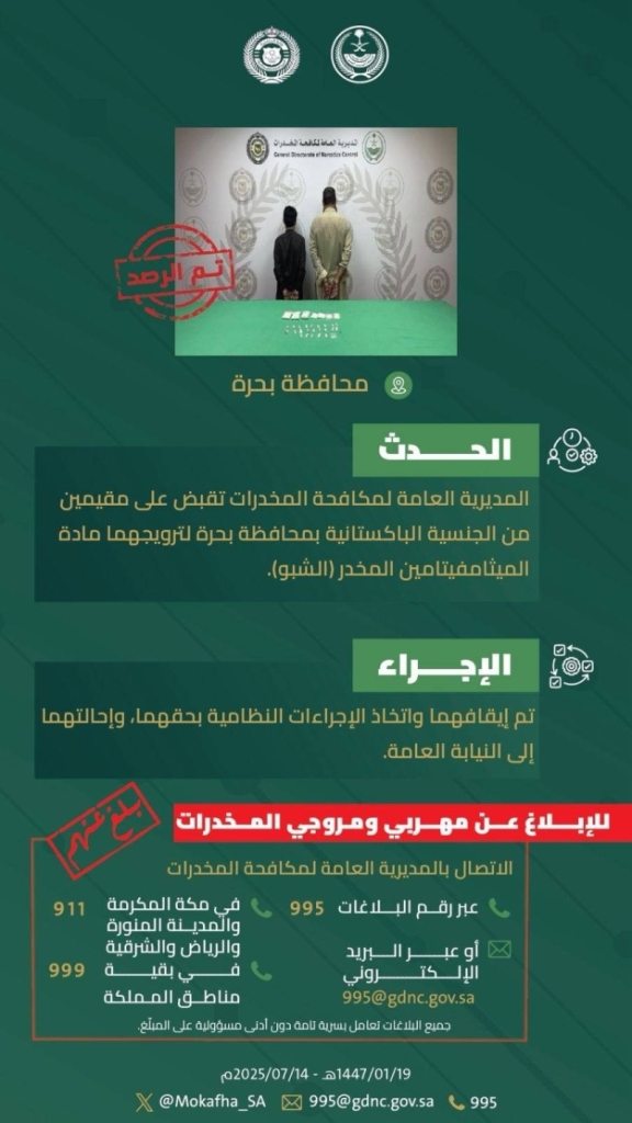 مقيمون في بحرة يُلقَون القبض عليهم بتهمة ترويج "الشبو" المخدر