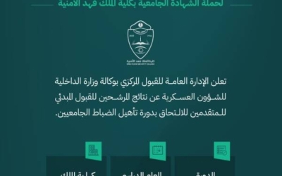 نتائج المقبولين في دورة تأهيل الضباط الجامعيين بـ"فهد الأمنية" تُعلن