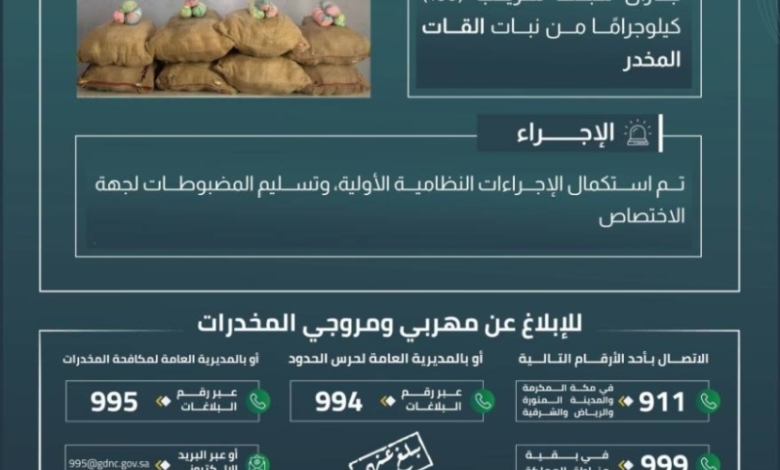 نجاح حرس الحدود بجازان في إحباط تهريب 160 كيلوجرامًا من نبات القات المخدر