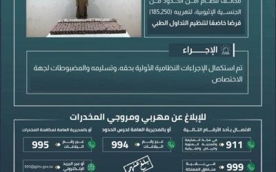 نجاح حرس الحدود بجازان في القبض على مهرب 185,250 قرصًا خاضعًا لتنظيم التداول الطبي