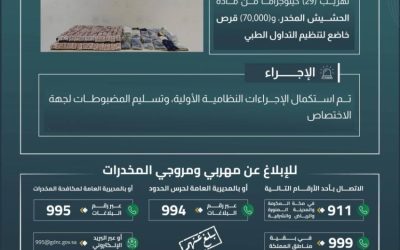 إحباط تهريب 29 كلجم من الحشيش و70 ألف قرص بجازان