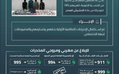 إلقاء القبض على أربعة مهربين بحوزتهم 185 كجم من الحشيش في العارضة