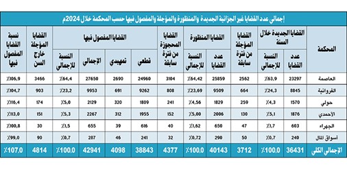 «الاستئناف» تنظر في 51164 قضية خلال 2024 بارتفاع قدره 7.3%
