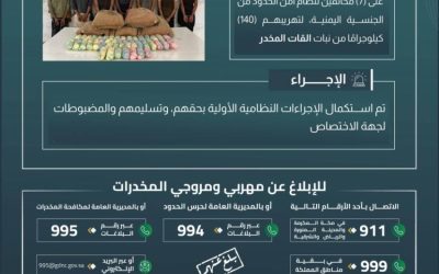 الجهات الأمنية تعتقل سبعة مخالفين في عسير لتهريبهم 140 كيلوجرامًا من نبات القات