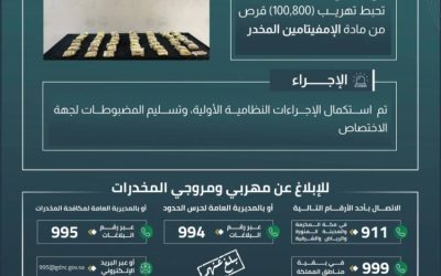 حرس الحدود بجازان ينجح في إحباط تهريب 100,800 قرص إمفيتامين