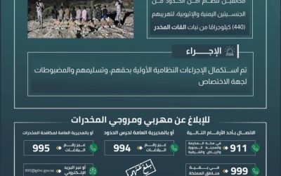 حرس الحدود بعسير ينجح في القبض على 10 مخالفين لتهريب 440 كيلوجرامًا من نبات القات المخدر