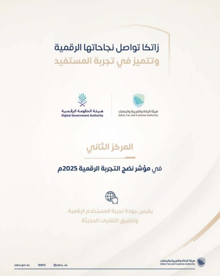 “زاتكا” تحقق المركز الثاني في مؤشر نضج التجربة الرقمية لعام 2025.