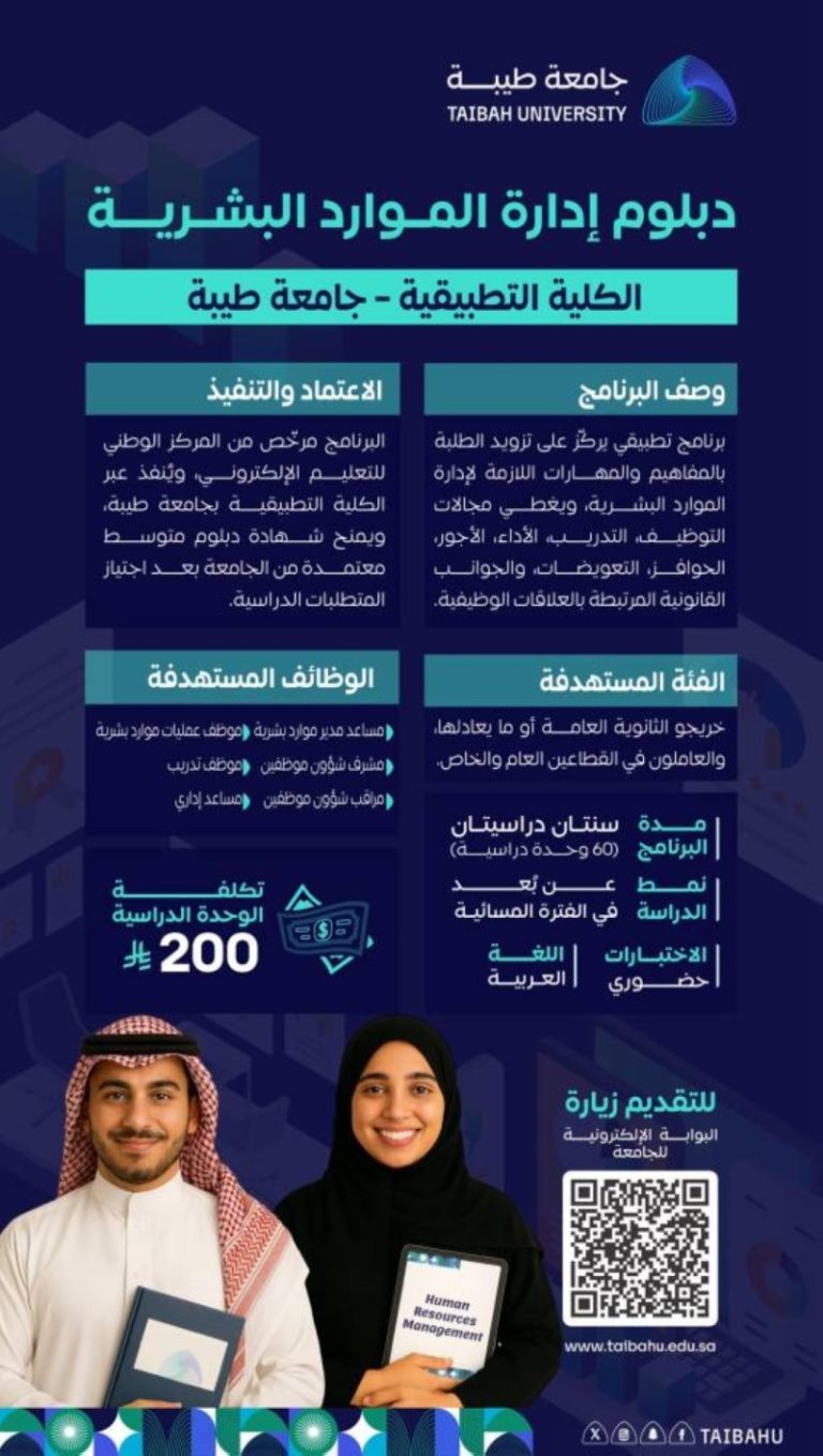 فتح باب التسجيل في دبلوم إدارة الموارد البشرية بجامعة طيبة
