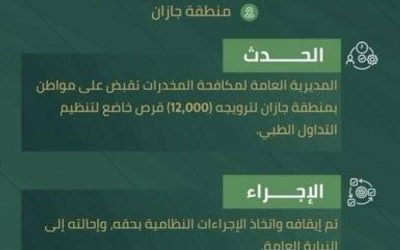 مواطن يجري القبض عليه في جازان بتهمة ترويج 12 ألف قرص مخدر